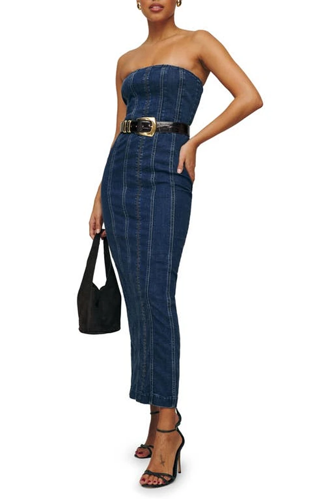 Reformation Anais Strapless Denim Midi Dress Merritt at Nordstrom,