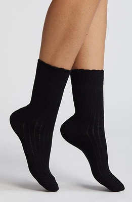 Nordstrom Pointelle Scalloped Edge Crew Socks in Black at Nordstrom, Size 9