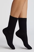 Nordstrom Pointelle Scalloped Edge Crew Socks in Black at Nordstrom, Size 9