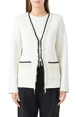 Endless Rose Imitation Pearl Trim Cardigan Cream at Nordstrom,