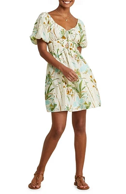 vineyard vines Floral Puff Sleeve Cotton & Silk Minidress Wild - Stone at Nordstrom,