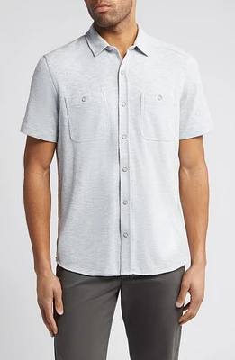 Johnston & Murphy Short Sleeve Slub Knit Button-Up Shirt Gray at Nordstrom,