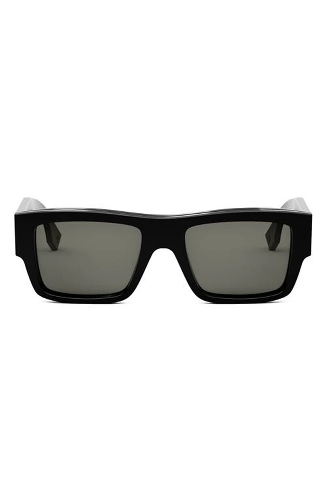 'Fendi Signature 53mm Rectangular Sunglasses in Shiny Black /Smoke at Nordstrom