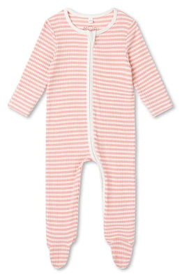 MORI Rib Stripe Footie in Pink Stripe at Nordstrom