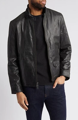 Frye Racer Water Repellent Leather Jacket Black at Nordstrom,