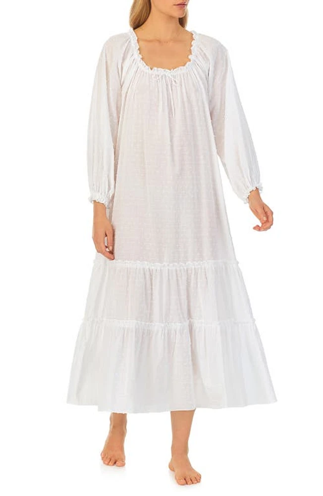 Eileen West Swiss Dot Long Sleeve Ballet Nightgown in White at Nordstrom, Size Xx-Small