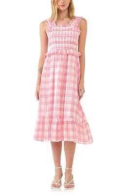 English Factory Plaid Ruffle Midi Dress Red at Nordstrom,