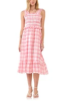 English Factory Plaid Ruffle Midi Dress Red at Nordstrom,