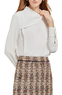 Misook Drape Crêpe de Chine Long Sleeve Blouse in White at Nordstrom, Size X-Large