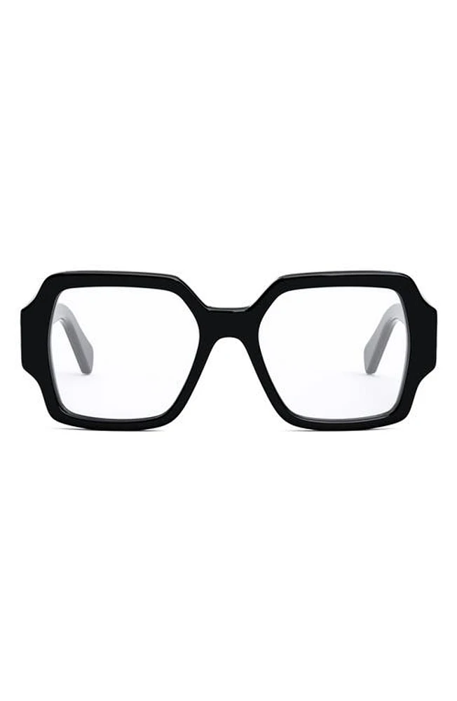 CELINE Triomphe 52mm Square Reading Glasses in Shiny Black at Nordstrom