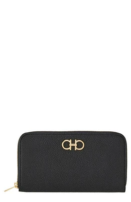 FERRAGAMO Double Gancio Leather Continental Wallet in Nero /Nero at Nordstrom