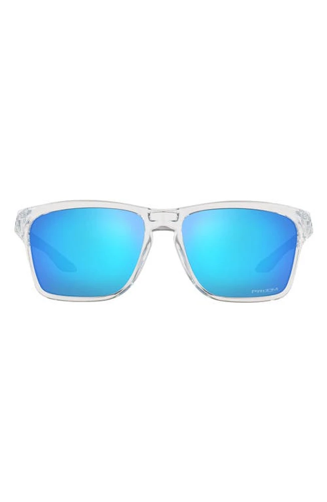 Oakley 58mm Rectangle Sunglasses in Polished Clear/Prizm Sapphire at Nordstrom