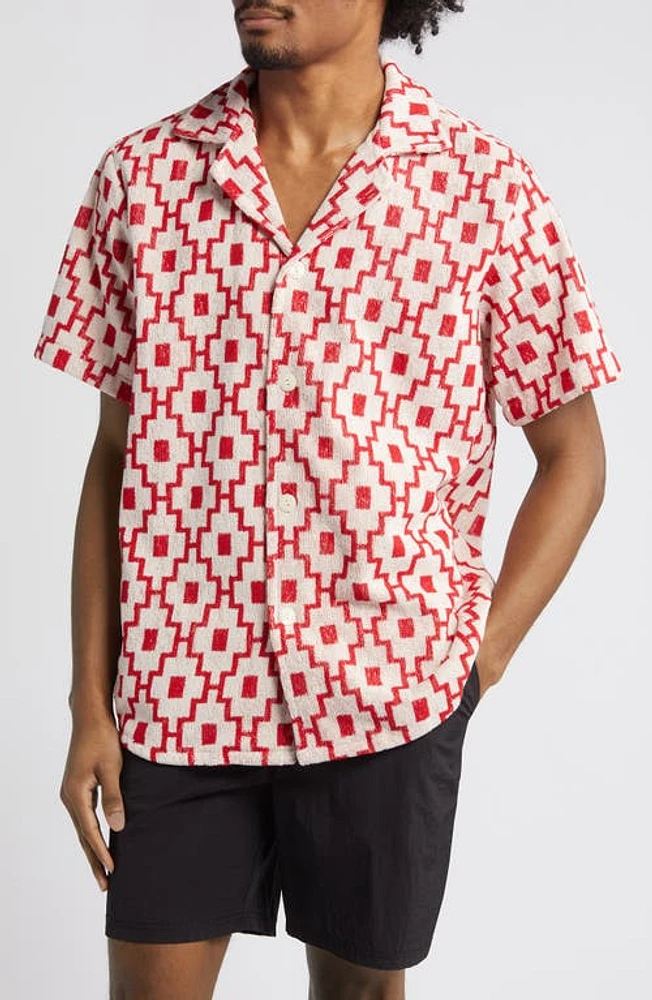 OAS Machu Terry Cloth Camp Shirt Red at Nordstrom,