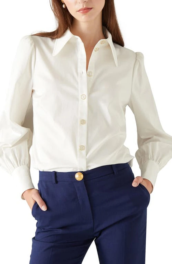 LK Bennett Sonya Puff Shoulder Shirt in White at Nordstrom, Size 12 Us