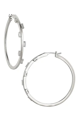 Nadri Baguette Cut Cubic Zirconia Hoop Earrings in Rhodium at Nordstrom