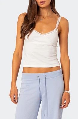 EDIKTED Amilia Lace Trim Stretch Cotton Camisole White at Nordstrom,