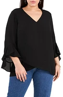 Vince Camuto Flutter Sleeve Crossover Georgette Tunic Top in Black at Nordstrom, Size 1X