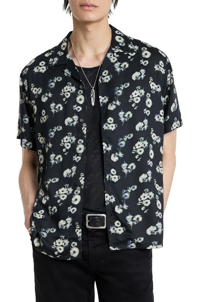 John Varvatos Dan Abstract Floral Camp Shirt Black Multi at Nordstrom,