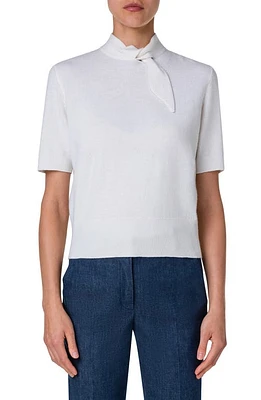 Akris Short Sleeve Cashmere Scarf Neck Sweater Ecru at Nordstrom,