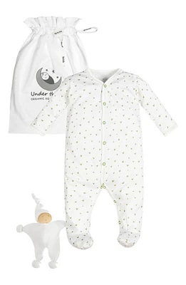 Under the Nile Heart Organic Cotton Footie & Lovey Toy Set in White at Nordstrom