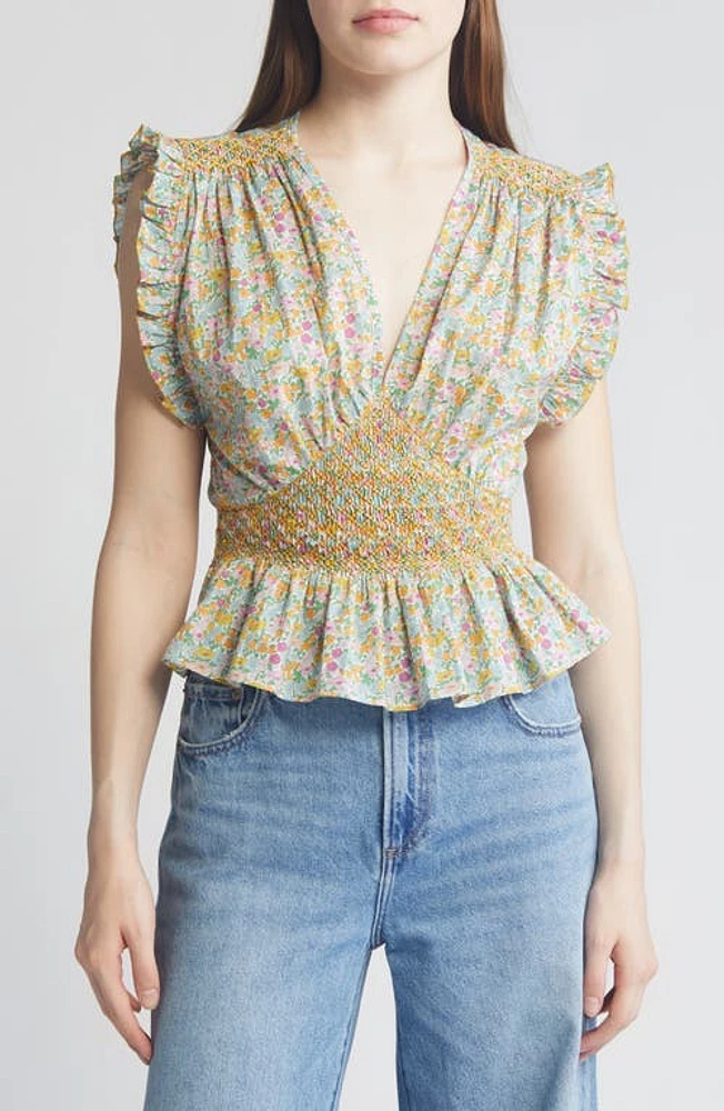 Loretta Caponi x Liberty London Valeria Floral Print Top Pastel Poppy Daisy at Nordstrom,