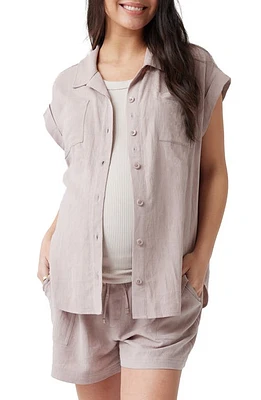 Ingrid & Isabel Breeze Short Sleeve Linen Blend Maternity Button-Up Shirt Etherea at Nordstrom,