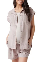 Ingrid & Isabel Breeze Short Sleeve Linen Blend Maternity Button-Up Shirt Etherea at Nordstrom,