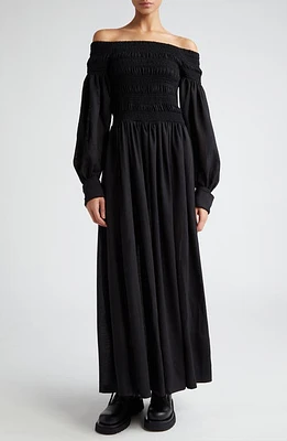 Max Mara Manu Off the Shoulder Long Sleeve Virgin Wool Maxi Dress Black at Nordstrom,