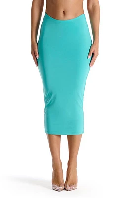 Naked Wardrobe Scoop Waist Midi Skirt Turquoise at Nordstrom,