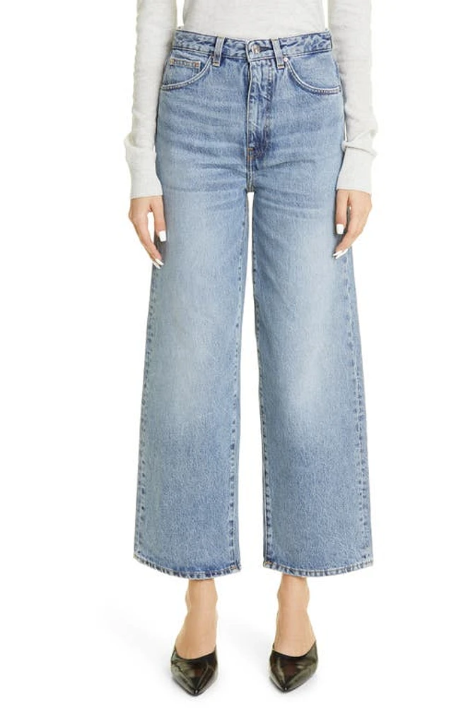 TOTEME Rigid Organic Cotton Flare Leg Jeans Worn Blue at Nordstrom