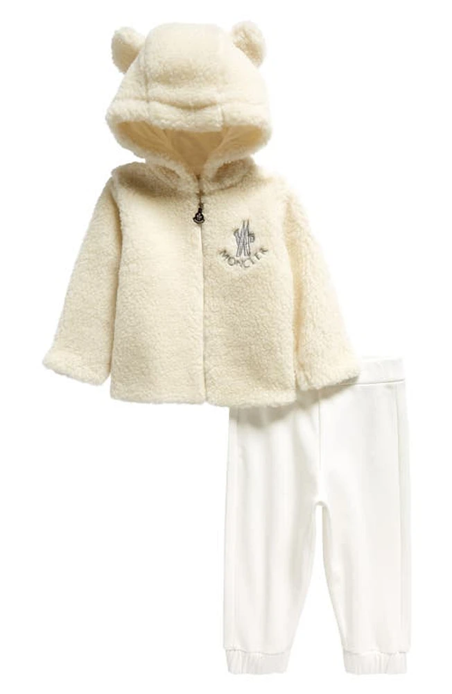 Moncler Kids' Teddy Bear Hooded Fleece Jacket & Sweatpants Set White at Nordstrom,