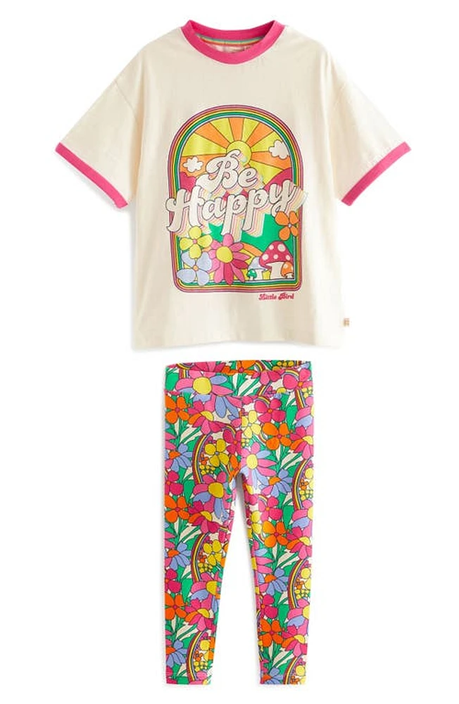 Little Bird Kids' Be Happy Cotton Graphic T-Shirt & Leggings Set Pink at Nordstrom, Y