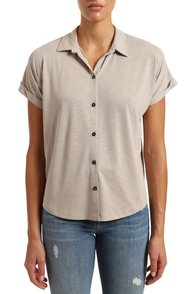 Mavi Jeans Space Dye Short Sleeve Cotton Button-Up Shirt in Porpoise at Nordstrom, Size X-Small