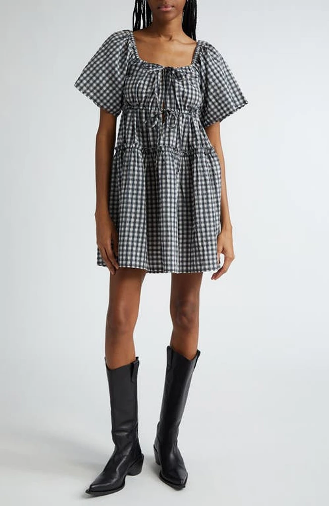 Ganni Check Seersucker Tiered Minidress Egret at Nordstrom, Us