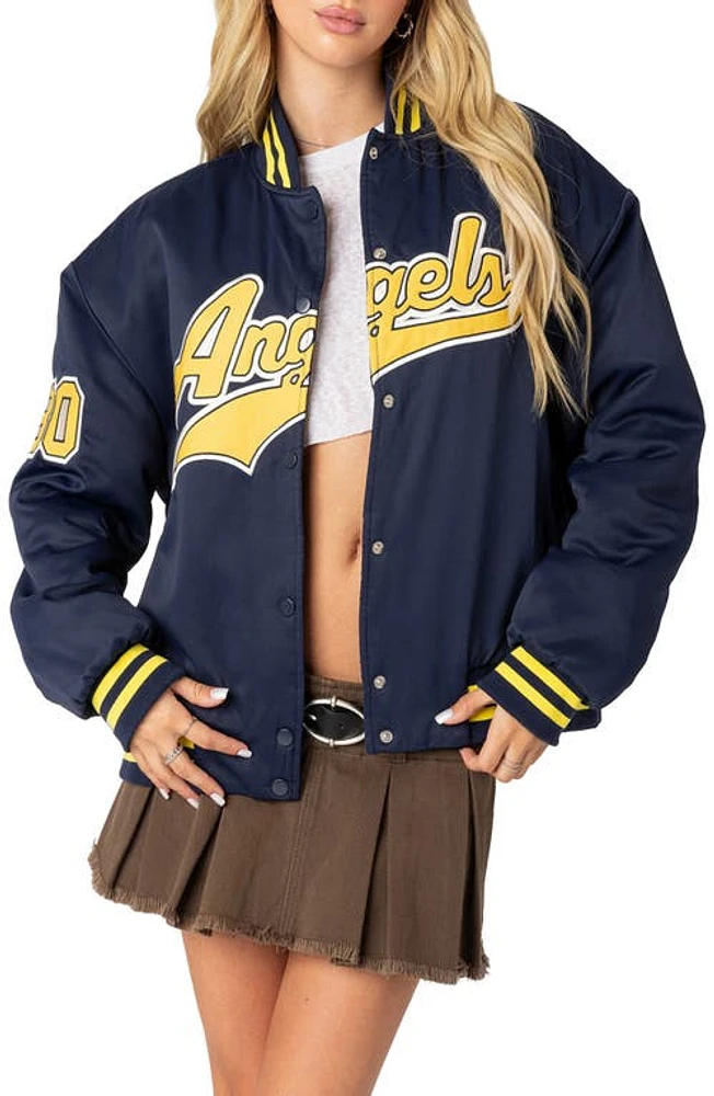 EDIKTED Angels Oversize Varsity Jacket in Navy at Nordstrom, Size Small