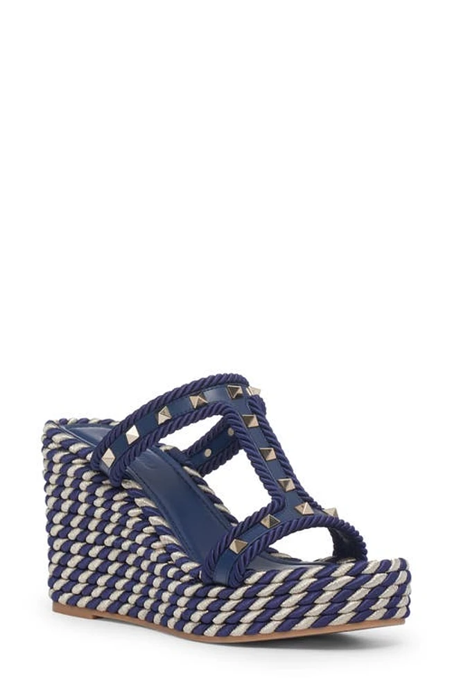 Valentino Garavani Rockstud Wedge Espadrille Sandal in Blue/White at Nordstrom, Size 9Us