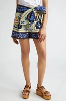 FARM Rio Ocean Tapestry Tie Front Cotton Shorts Green at Nordstrom,