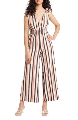 Adelyn Rae Denise Stripe Tie Shoulder Jumpsuit in Coral at Nordstrom, Size X-Small