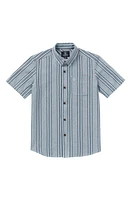 Volcom Kids' Newbar Stripe Short Sleeve Button-Up Shirt Celestial Blue at