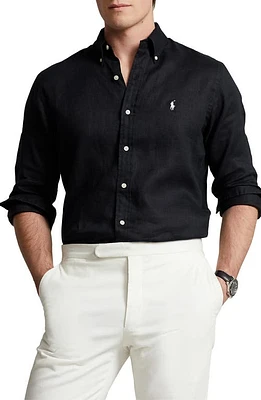 Polo Ralph Lauren Classic Fit Linen Button-Down Shirt in Polo Black at Nordstrom, Size Xx-Large