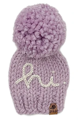 PINE + POPPY Hi Embroidered Pompom Hat in Light at Nordstrom