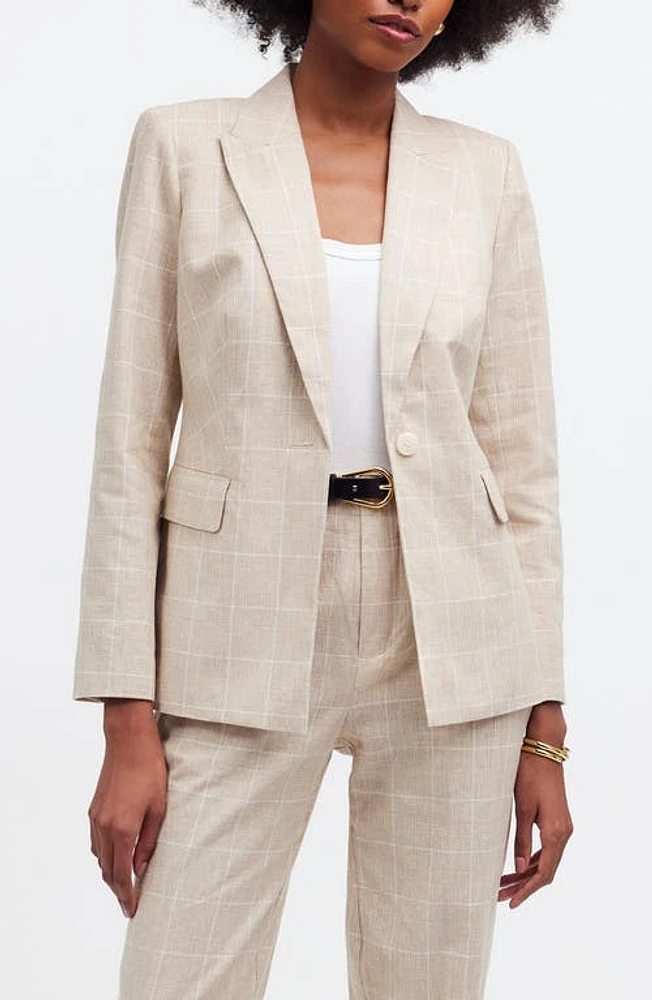 Madewell The Plaid Slim Linen Blend Blazer Sesame Maeve Glen at Nordstrom,