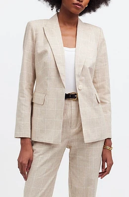 Madewell The Plaid Slim Linen Blend Blazer Sesame Maeve Glen at Nordstrom,