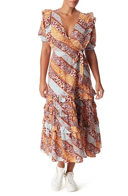 Sam Edelman Ophelia Floral Ruffle Cotton Faux-Wrap Dress Fired Brick- Heritage Stripe at Nordstrom,