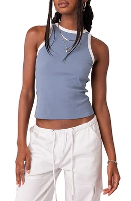 EDIKTED Contrast Rib Tank Top Blue at Nordstrom,