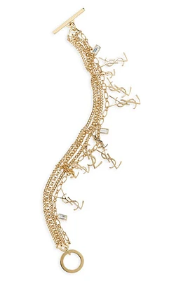 Saint Laurent Crystal & YSL Charm Bracelet in Dore/Crystal at Nordstrom, Size Small