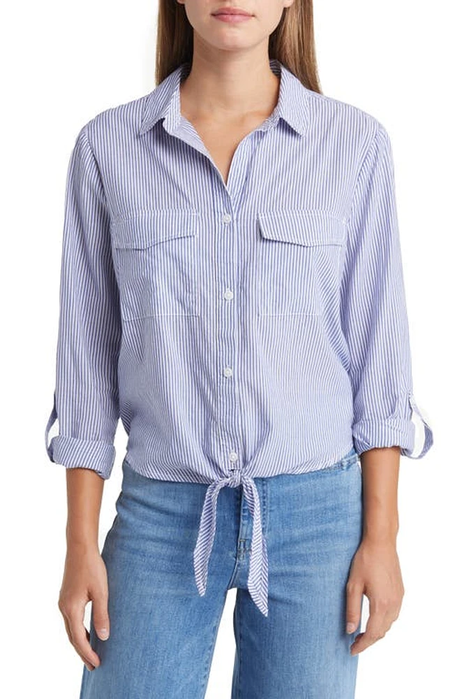 beachlunchlounge Stripe Tie Front Cotton & Modal Button-Up Shirt at Nordstrom,