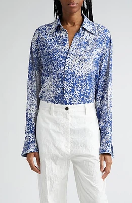 Proenza Schouler Norman Print Crepe Button-Up Shirt Cobalt Multi at Nordstrom,