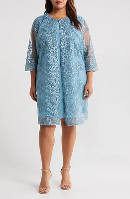 Alex Evenings Embroidered Shift Dress Vintage Teal at Nordstrom,