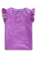 Mini Boden Kids' Flutter Sleeve Cotton T-Shirt Purple at Nordstrom,